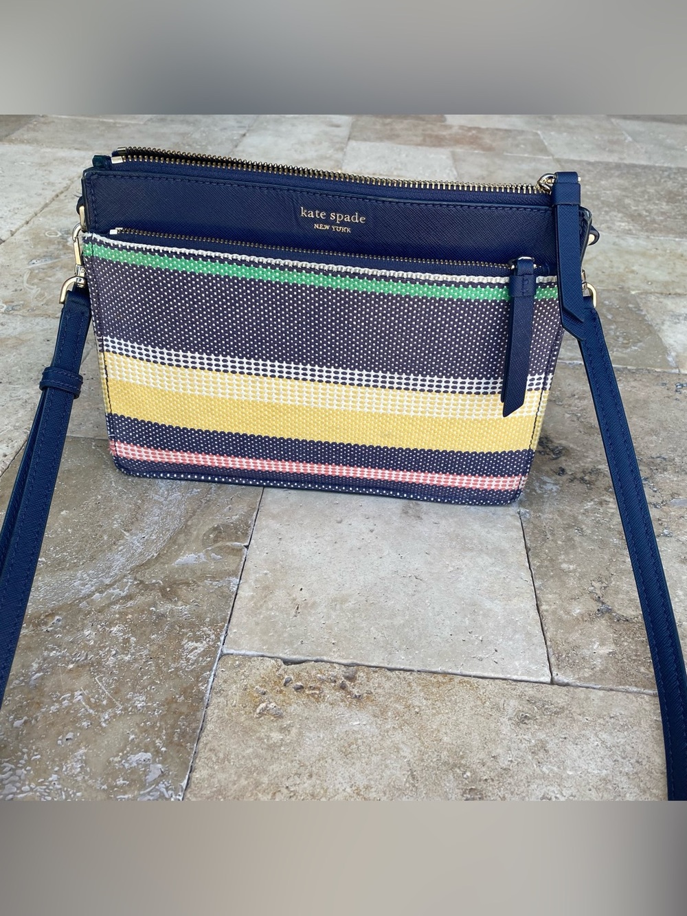 KATE SPADE blue & yellow Women Triple Gusset Jackson Boardwalk Crossbody Purse